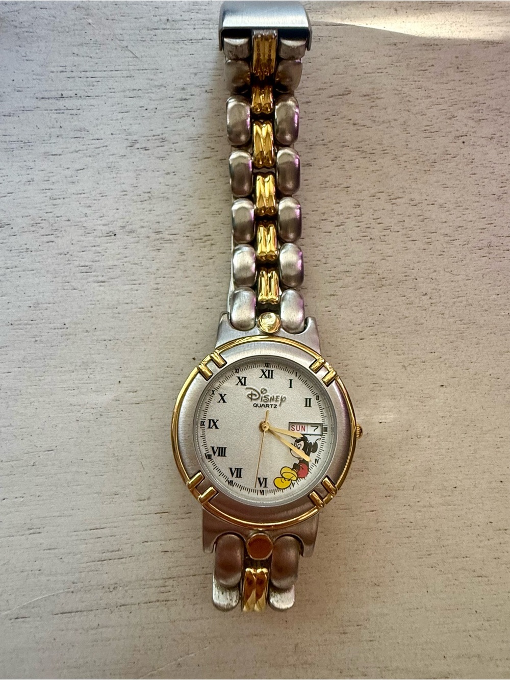 VTG 90s Disney Time Works Mickey Mouse 2 Tone Watch Retro Disneyana Collectible